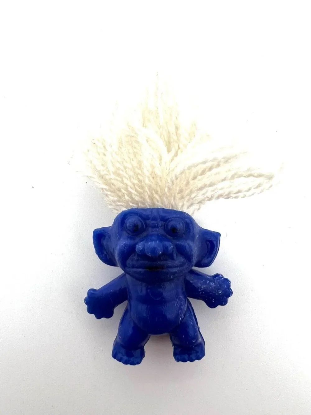 Vintage Miniature Blue Troll Doll White Hair Dark Eyes